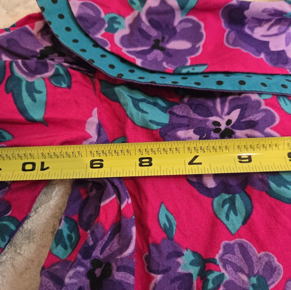 Vintage 1990s Ruffle Long Sleeve Floral Pink Teal Purple Dress